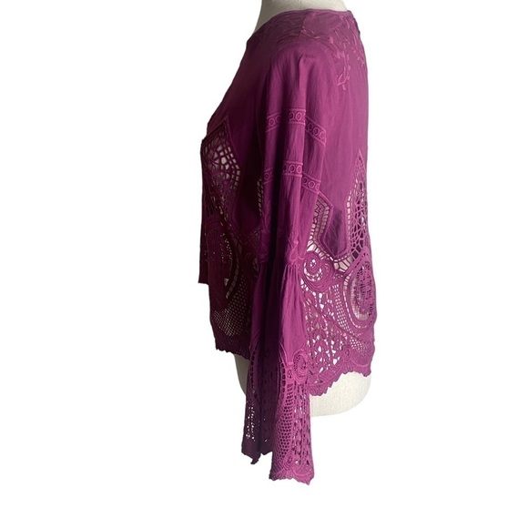 Anthropologie Chloe Oliver boho embroidered lace bell sleeve blouse size… - Picture 6 of 12